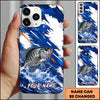 Maxcorners Fishing Blue White Brushstroke Ocean Wave Personalized Name Phone Case (12 Fish Species)