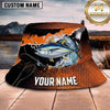 Maxcorners Fishing Bold Orange Black Fishing Scene with Dynamic Splash Personalized Name 3D Bucket Hat (13 Fish Species)