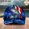 Maxcorners Fishing American Flag Galaxy Personalized Name 3D Cap (12 Fish Species)