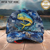 Maxcorners Fishing Blue Camouflage Splash Personalized Name 3D Cap (12 Fish Species)