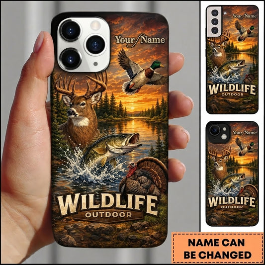 Maxcorners Hunting Wildlife Animals Vintage Orange Sunset Customized Name Phone Case