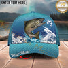 Maxcorners Fishing Japanese Wave Artwork Personalized Name 3D Cap (12 Fish Species)