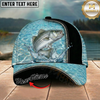Maxcorners Fishing Light Blue Water Texture Black Trim Personalized 3D Cap (12 Fish Species)