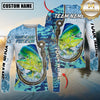 Maxcorners Fishing Blue Camo Water Splash Personalized Name, Team Name 3D Long Sleeve Shirt ( 12 Fish Species)