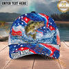 Maxcorners Fishing Patriotic Red White Blue Wave Personalized Name 3D Cap (12 Fish Species)