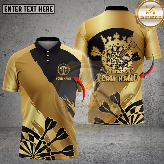 Maxcorners Darts Polo Shirt Crown Dartboard Champion Gold Edition Multicolor Options Personalized Name, Team Name 3D Shirt (4 Colors)