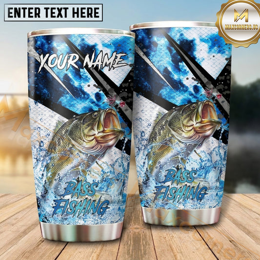 Maxcorners Fishing Tumbler Blue Camouflage Lightning Design Personalized Name Tumbler (13 Species)