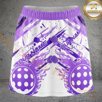 Maxcorners Pickleball Purple Dual Ball Grunge Personalized 3D Skort, Skirts With Shorts