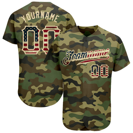 Maxcorners Custom Navy Vintage USA Flag-Cream Premium 3D Baseball Jersey LM0210