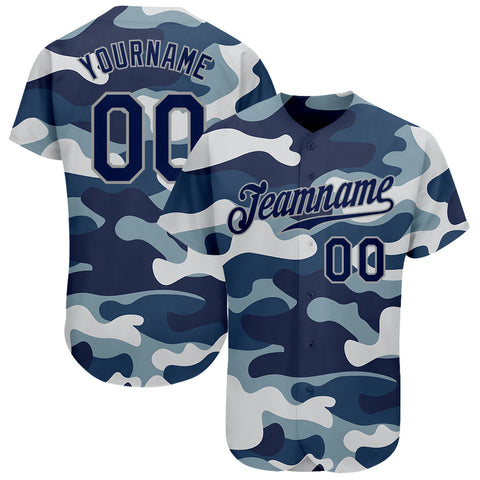 Custom Camo Navy-Grey Pattern Authentic Baseball Jersey