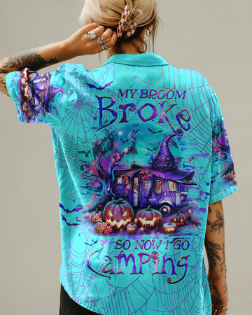 Maxcorners My Broom Broke So Now Halloween Camping Hawaiian Shirt LM2101