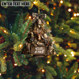 Maxcorners Personalized Hunter Lodge Christmas Ornament – Flat Tree Shaped Holiday Decor with Deer, Birds & Bow, Custom Rustic Gift, 2D Flat Ornament