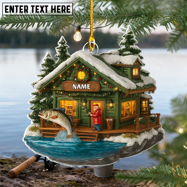 Maxcorners Fishing man Merry Fishmas - Personalized Christmas Acrylic Ornament