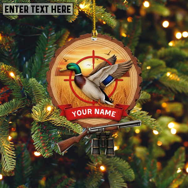 Maxcorners Christmas Ornament Duck Hunting Scene Flat 2D Acrylic Tree Hanging Decor with Rifle and Binocular Design Personalized Gift for Hunters
