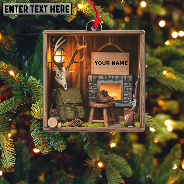 Maxcorners Personalized Hunting Cabin Ornament: Rustic Acrylic Hunter Gift