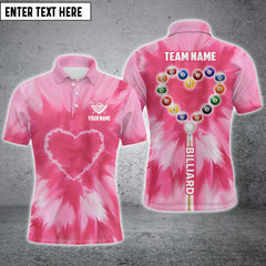 Maxcorners Pink Tie Dye With Heart Billiard Personalized Name 3D Shirt