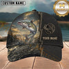 Maxcorners Fishing Golden Sunset Splash Black Leather Customized Name 3D Cap