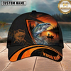 Maxcorners Fishing Black Orange Sunset Customized Name 3D Cap