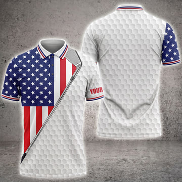 Maxcorners Patriotic Golfer 3D Golf Personalized Name Polo