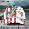 Maxcorners Fishing Red Blue Seawwave American Flag Pattern Sport Pattern Personalized Name 3D Cap (11 Breeds)