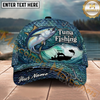 Maxcorners Fishing Teal Scale Ocean Boat Personalized Name 3D Cap (12 Fish Species)