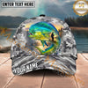 Maxcorners Fishing Gray Camo Sunset Angler Personalized Name 3D Cap (12 Fish Species)