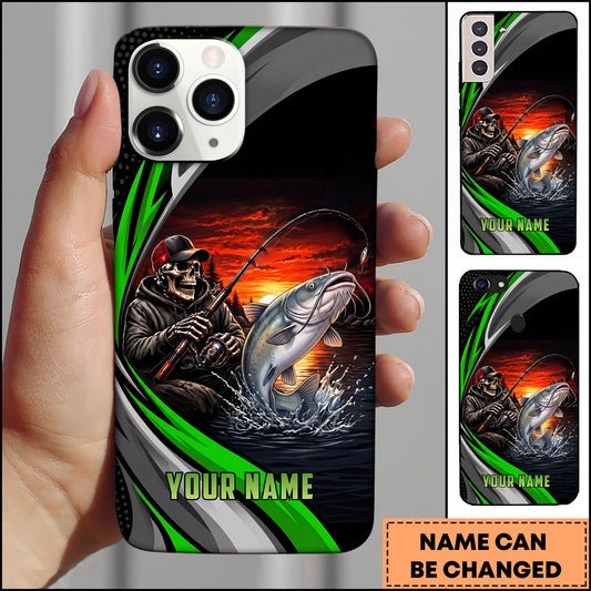 Maxcorners Fishing Grim Reaper Sunset Splash Personalized Name Phone Case  (12 Fish Species)