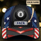 Maxcorners Billiards American Flag Personalized Name 3D Cap