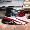 Maxcorners Fishing Patriotic Flag Fishing with Chain and Hook Personalized Name 3D Bucket Hat (13 Fish Species)