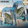 Maxcorners Fishing Blue Camo Water Splash Personalized Name, Team Name 3D Long Sleeve Shirt ( 12 Fish Species)