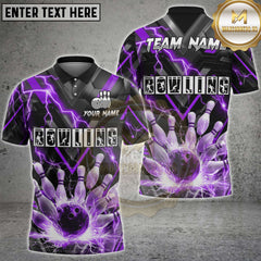Maxcorners Lightning Bowling Strike Electric Energy Graphic Multi Options Personalized Name, Team Name 3D Shirt (4 Colors)