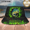 Maxcorners Fishing Neon Green Flame Personalized Name 3D Bucket Hat (12 Fish Species)