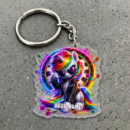 Maxcorners Cool Rainbow Unicorn Darts Personalized Name Acrylic Keychain