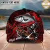 Maxcorners Fishing Red Black Anchor Compass Personalized Name 3D Cap (12 Fish Species)