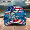 Maxcorners Fishing Distressed American Flag Water Splash Personalized Name 3D Cap (12 Fish Species)