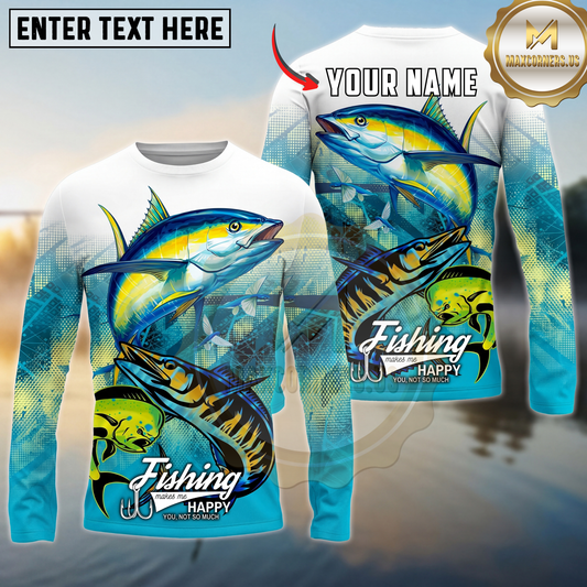 Maxcorners Offshore Fishing Tropical Fish Art Personalized Name, Team Name Long Sleeve Shirt