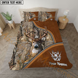 Maxcorners Deer Hunting Grass Brown Camo Real Tree Leather Zipper Bedding Set 3D All Over Printed