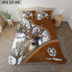 Maxcorners Deer Hunting White Camo Real Tree Leather Zipper Bedding Set 3D All Over Printed