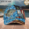 Maxcorners Fishing Ripped American Flag Boat Lure Personalized Name 3D Cap (12 Fish Species)