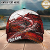 Maxcorners Fishing Red White Scale Brush Splash Personalized Name 3D Cap (12 Fish Species)