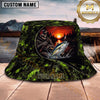 Maxcorners Fishing Red Black Camo Fishing Design with Splash Personalized Name 3D Bucket Hat (13 Fish Species)