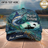 Maxcorners Fishing Teal Scale Ocean Boat Personalized Name 3D Cap (12 Fish Species)