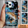 Maxcorners Fishing Neon Scale Texture Water Splash Personalized Name Phone Case (10 Fish Species)