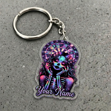 Maxcorners Galaxy Skeleton Girl Darts Personalized Name Acrylic Keychain