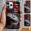 Maxcorners Fishing American Flag Patriotic Grunge Personalized Name Phone Case (10 Fish Species)