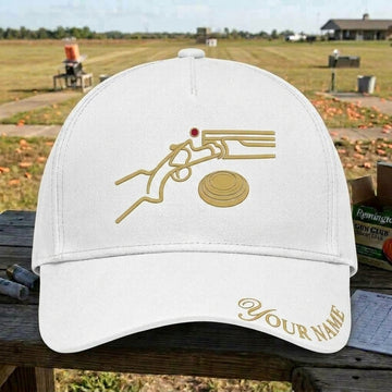Maxcorners Trap Shooting Gold Line Art Shotgun Clay Target Script Name Personalized Classic Cap