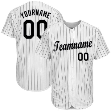 Maxcorners Custom White Black Pinstripe Black-Gray Baseball Jersey LM2605