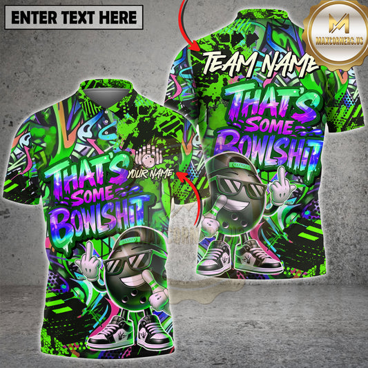 Maxcorners Funny Bowling Graffiti Shirt Cool Cartoon Bowling Ball Street Art Design Multicolor Options Personalized Name, Team Name 3D Shirt (4 Colors)