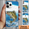 Maxcorners Bass Fishing Phone Case Aqua Water Splash Scale Pattern Design Personalized Fisherman Name Phone Case (12 Fish Species)