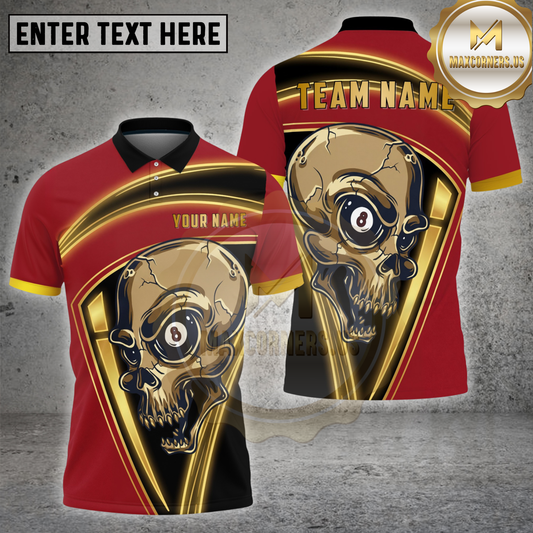 Maxcorners Skull Billiards Shirt Gold Frame Horror Graphic Multicolor Options Personalized Name, Team Name 3D Shirt (4 Colors)